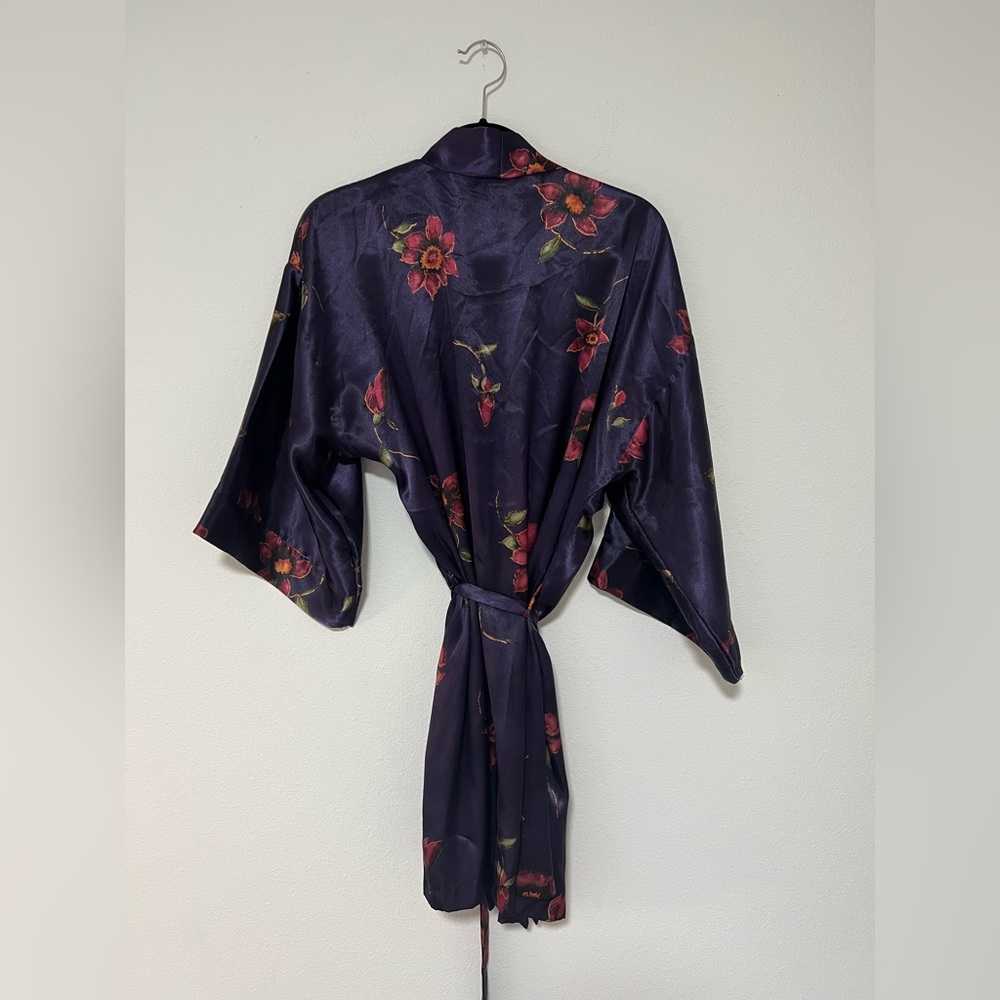 Delicates Satin Floral Robe - Deep Purple - Picture 2 of 6